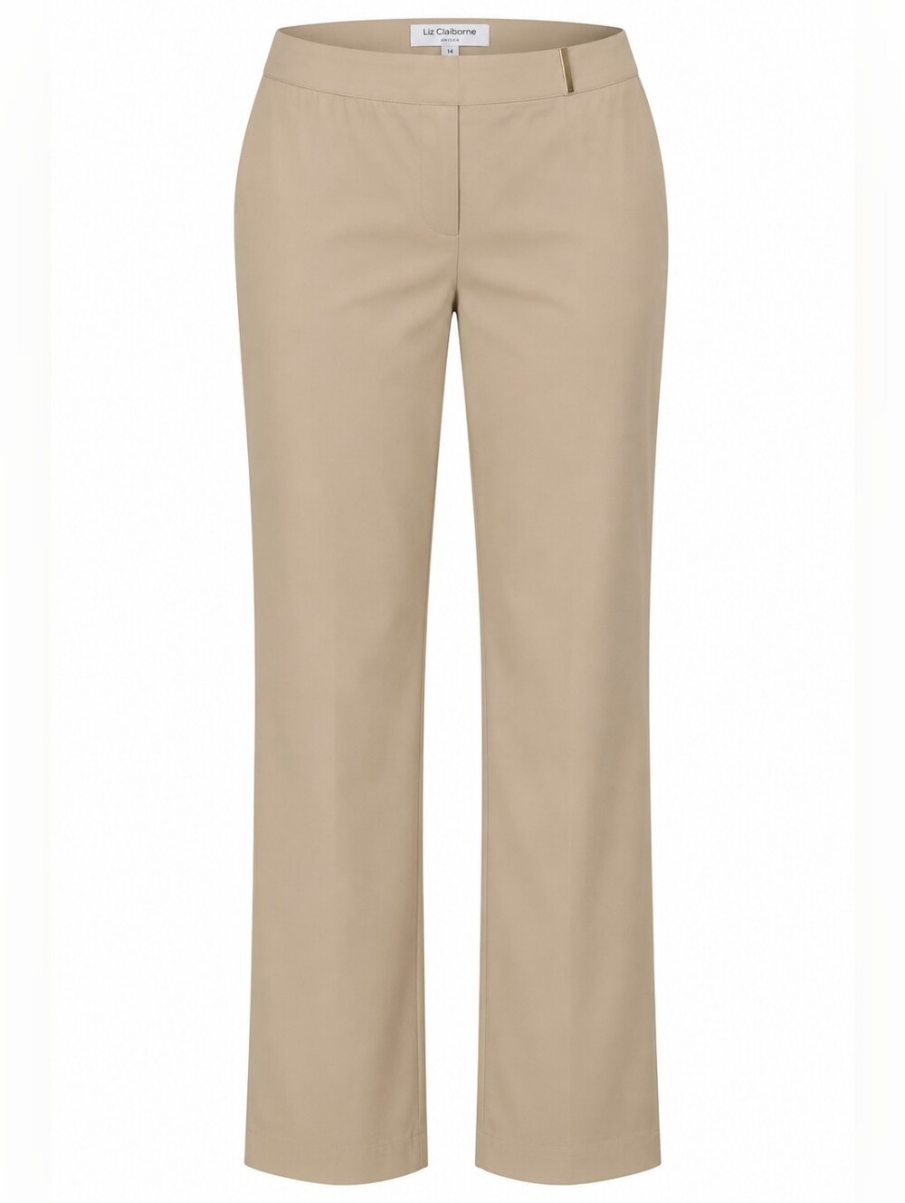 LIZ CLAIBORNE | Anissa Khaki Cotton Stretch‎ Wrinkle Free Straight Pants | 14
